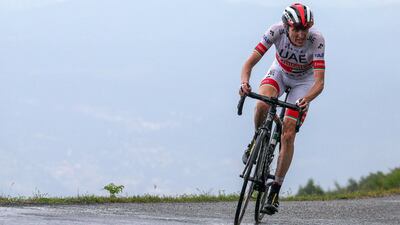 UAE Team Emirates rider Dan Martin battles a climb on Stage 15 from Limoux to Foix.