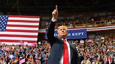US President Donald Trump arrives for a "Make America Great Again" campaign rally at McKenzie Arena, in Chattanooga, Tennessee. AFP