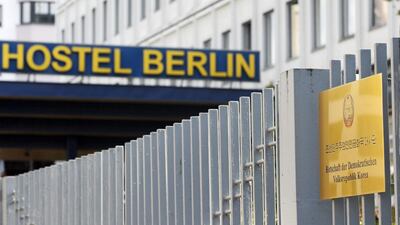 The entrance to the North Korean Embassy entrance next to the Cityhostel Berlin., on May 10, 2017. It has transpired that Pyongyang owns the hostel building, which leases it from the embassy. The German Government has taken action to close the hostel as the money received by North Korea in rent infringes the UN sanctions imposed against that country. Felipe Trueba / EPA