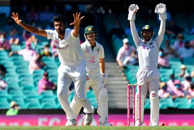 India's Ravichandran Ashwin appeals for the wicket of Australia's David Warner. AFP