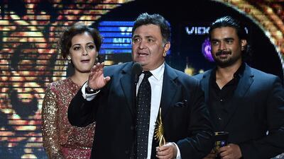 Bollywood actor Rishi Kapoor receives the award for Best performance in a Negative Role. Jewel Samad / AFP
