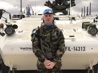 Pvt Sean Rooney was in an armoured UN vehicle which came under fire while travelling to Beirut. Photo: Irish Defence Forces