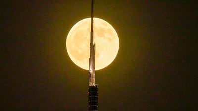 The Blood Moon above Burj Khalifa, on Sunday. AP