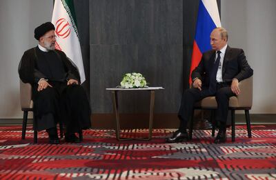 Russian President Vladimir Putin meets with his Iranian counterpart Ebrahim Raisi on the sidelines of the Shanghai Cooperation Organisation. AFP