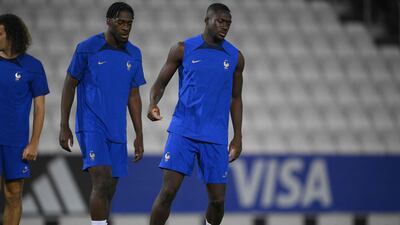 Ibrahima Konate and his France teammates take part in a training session at Al Janoub stadium. AFP