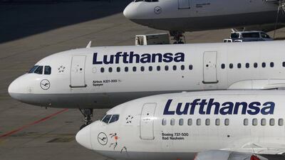 Planes of Lufthansa airline stand on tarmac in Frankfurt airport. Kai Pfaffenbach / Reuters