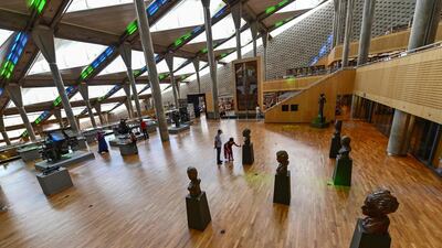 Sculptures of Egyptian literary figures on display inside the main building of the Bibliotheca Alexandrina library in Egypt's northern coastal city of Alexandria. AFP