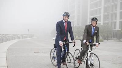 Dutch nationals Bram Herfkens, left, and Jaap-Jan Boom have been cycling together since when they lived in Holland. Mona Al Marzooqi / The National