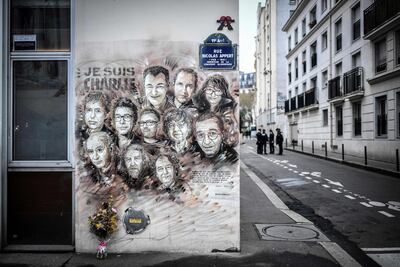 A Parisian tribute to members of Charlie Hebdo newspaper who were killed by jihadist gunmen in January 2015. AFP