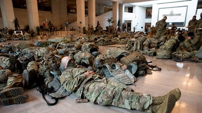 Hundreds of US National Guard troops rest in the Capitol Visitors Center on Capitol Hill in Washington, DC, USA. EPA