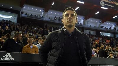 Gary Neville, manager of Valencia, looks on prior to the Copa del Rey semi-final, second leg match between Valencia and Barcelona at Estadio Mestalla on February 10, 2016 in Valencia, Spain. (Photo by Manuel Queimadelos Alonso/Getty Images)