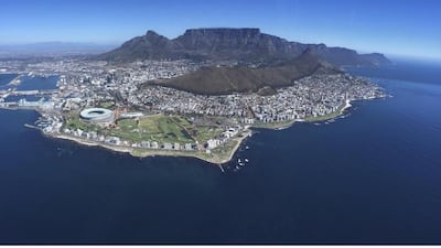 Cape Town, aurrounding areas and Table Mountain from a helicopter overlooking the Cape Peninsula. Antonie Robertson