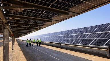 Al Dhafra solar plant in Abu Dhabi. Authorities are expanding renewable energy capacity amid efforts to reach net-zero energy targets by 2050.AFP