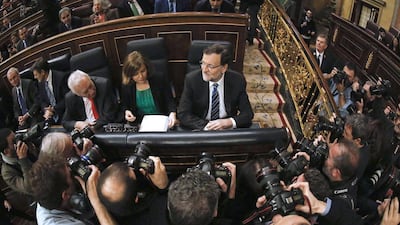 Spain's prime minister Mariano Rajoy takes his seat in parliament at the start of the annual state-of-the-nation debate in Madrid on February 24, 2015. Juan Medina / Reuters