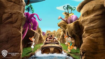 A rendering of The Flintstones Bedrock River Adventure ride. Courtesy Warner Bros. World