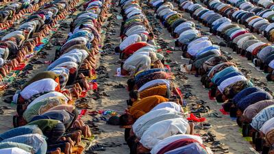 Muslims pray on the first day of Eid in Bantul, Indonesia. AFP