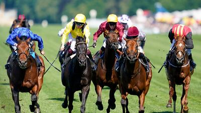 William Buick and Coroebus, left, win The St James's Palace Stakes at Royal Ascot. Getty