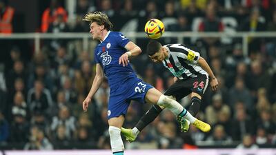 Chelsea's Conor Gallagher and Newcastle United's Miguel Almiron battle for the ball. PA