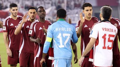 Qatar and UAE players shake hands before the recent 2026 World Cup qualifier at Jassim Bin Hamed Stadium, Doha, Qatar. Chris Whiteoak / The National