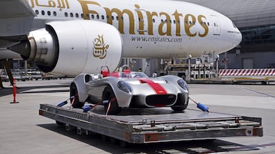 A UAE-built Jannarelly Design-1 sports car transported by Emirates SkyCargo. Middle East air freight volumes rose in February. Emirates Wheels