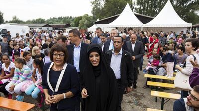 Maja Gojković, President of Serbia’s National Assembly, left, Khawla Salem Rashed Al Saaedi, presidential representative for Women and Health Alliance International, and Juma Al Dhaheri, the UAE Ambassador to Serbia, at the event.