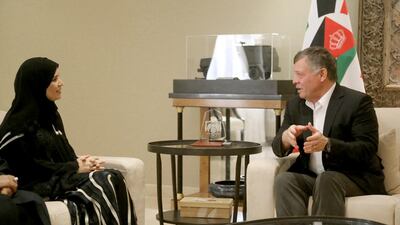 King Abdullah spoke of the strong ties between Jordan and the UAE during a meeting with Dr Amal Al Qubaisi, Speaker of the Federal National Council. Wam