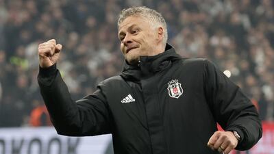 Besiktas' head coach Ole Gunnar Solskjaer celebrates after seeing his side beat Athletic Club 4-1 in the Europa League. EPA