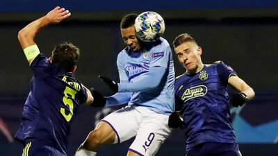 Gabriel Jesus jumps to head the equaliser. Reuters