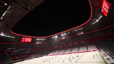 Wintry conditions at the Bundesliga match between Bayern Munich and Arminia Bielefeld at the Allianz Arena on Monday, February 15. The game in Munich finished 3-3. EPA