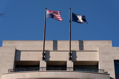 An American flag is flown upside down at the conservative Heritage Foundation in Washington, on May 31, 2024. An upside-down flag flown at sea indicated a ship in distress. When Donald Trump was convicted on 34 counts of falsifying business records this spring, his supporters flew flags upside down. AP