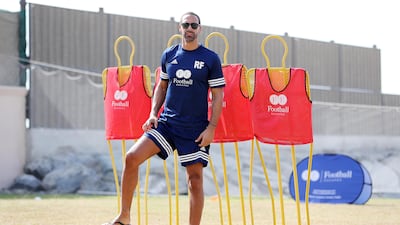 Rio Ferdinand , former English professional footballer after the interview about the Football Escapes academy at the Four Seasons Resort in Dubai. Pawan Singh / The National