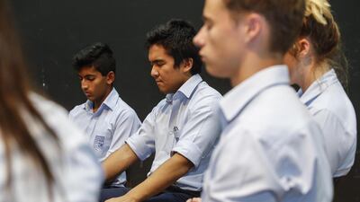 The mindfulness session was one of several life skills classes to be taught to the senior pupils at Dubai College in a compulsory 10-week course. Antonie Robertson / The National