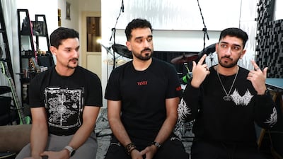 From left, Marwan El Messeery, Saif Sami and Samir Sami want to grow Dubai’s reputation as a centre for homegrown metal music. Wajod Alkhamis / The National