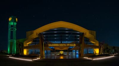 Various buildings also lit up in green for Saudi National Day. Pictured Warner Bros World. Courtesy Abu Dhabi Government Media Office