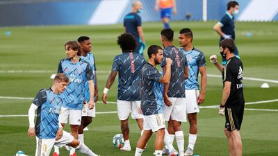 Real Madrid players during the warm up. Reuters