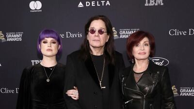 Kelly Osbourne, Ozzy Osbourne and Sharon Osbourne arrive the Pre-Grammy Gala and Grammy Salute to Industry Icons Honouring Sean 'Diddy' Combs on January 25, 2020 in Beverly Hills, California. AP