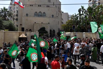 Supporters of Nabih Berri celebrate his re-election as parliament speaker outside his residence in Beirut, Lebanon, on May 31. EPA