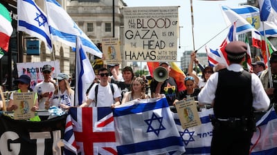 A counter-demonstration in support of Israel in London during a pro-Palestine rally last Saturday. Reuters