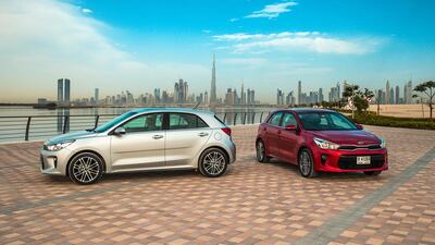 Kia’s new Rio, which is currently available as a hatchback, in Dubai. Courtesy Kia