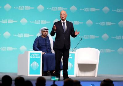 Prof Klaus Schwab speaks during the World Government Summit in Dubai. Chris Whiteoak / The National