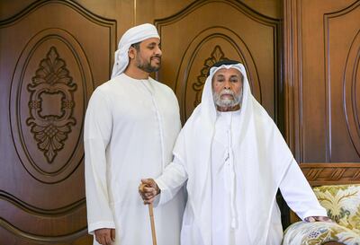 Father and son, Mohamed Al Mazrouei and Buti Al Mazrouei, at their home in Al Ain. Khushnum Bhandari for The National