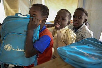 Displaced Sudanese students attend a class at an elementary school run by the Sudanese Coalition for Education in partnership with the UN's Unicef south of Port Sudan. AFP