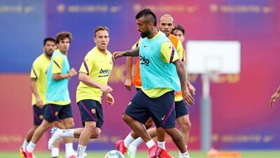 Barcelona midfielder Arturo Vidal during a training session at Joan Gamper sports city on Monday, June 1. EPA