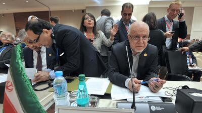 Iranian oil minister Bijan Zanganeh attends the opening session of the International Energy Forum ministerial meeting in Algiers. Sidali Djarboub / AP Photo