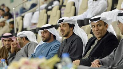 Sheikh Mansour bin Zayed watches the match at the Hazza bin Zayed stadium.