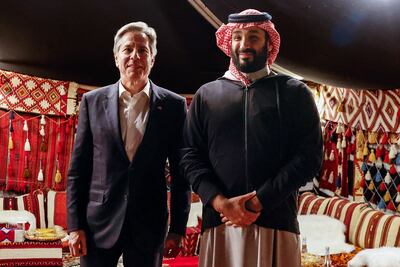 US Secretary of State Antony Blinken meets Saudi Crown Prince Mohammed bin Salman at AlUla. AFP