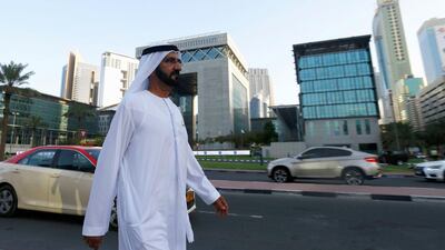 Sheikh Mohammed bin Rashid, Vice President and Ruler of Dubai, walks at Al Boursa street facing the DIFC bulding as he arrives to the official opening of the world’s first functional 3D printed offices in Dubai. Ahmed Jadallah / Reuters
