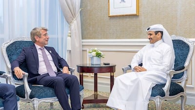 Lebanon's Minister of Energy and Water Walid Fayad with Qatari Energy Minister Saad Al Kaabi, during a meeting in Doha. Photo: Lebanese Ministry of Energy