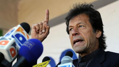 Imran Khan speaks at a rally in the north-western city of Peshawar in February 2008. AFP