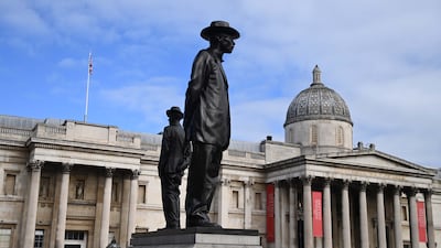 'Antelope' by Samson Kambalu is unveiled as the latest sculpture on the fourth plinth in Trafalgar Square in London. EPA